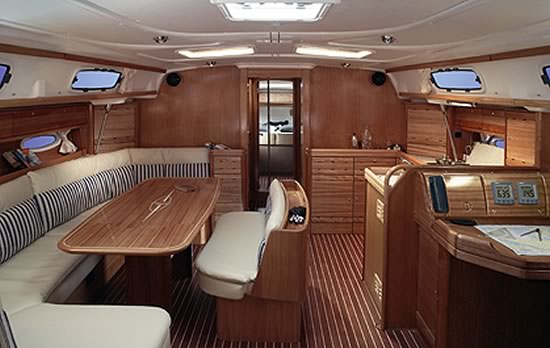 Saloon area aboard the Bavaria 51