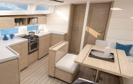 Salon and galley of the Beneteu Oceanis 46.4